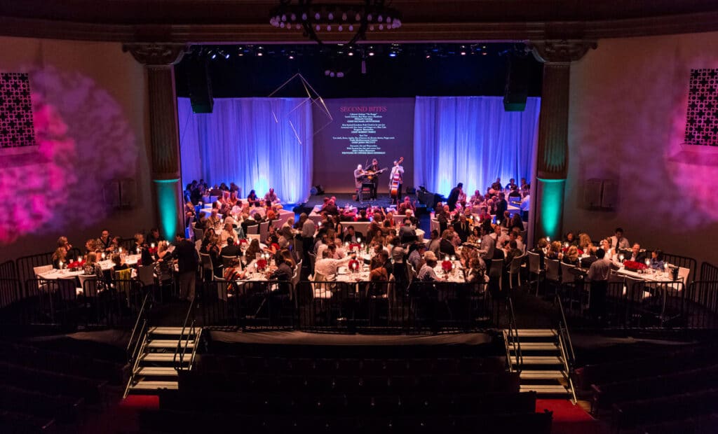 Event dining on stage at the Lobero Theatre