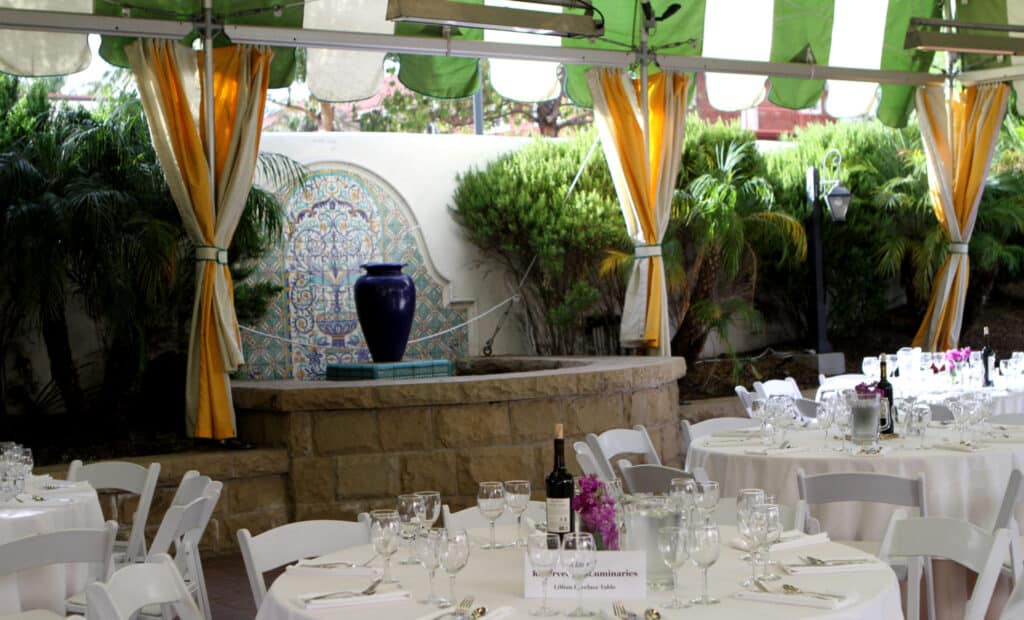 Dining tables in front of the courtyard at the Lobero Theatre