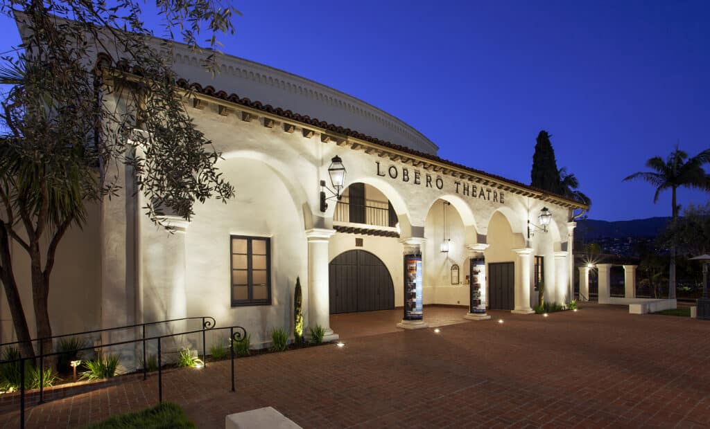 Lobero Theatre exterior at night